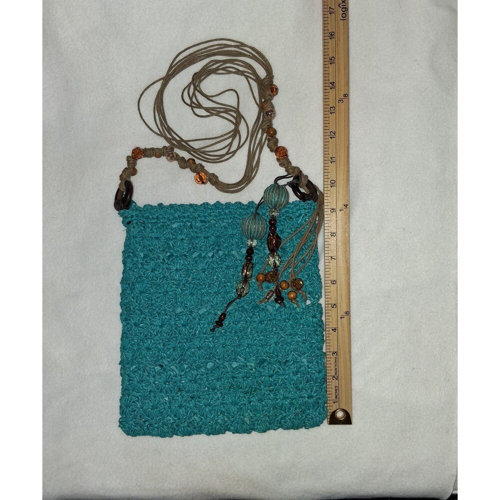 Cappelli Straworld Purse Blue Wooden Beads On Handle String Handle